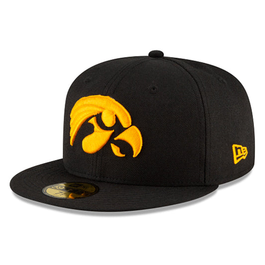 IOWA HAWKEYES 59FIFTY NEW ERA BLACK WITH YELLOW LOGO FITTED HAT