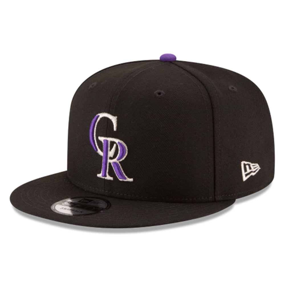COLORADO ROCKIES 9FIFTY NEW ERA BLACK WITH PURPLE TEAM LOGO SNAPBACK HAT
