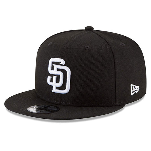 SAN DIEGO PADRES NEW ERA 9FIFTY BLACK WITH WHITE LOGO SNAPBACK HAT