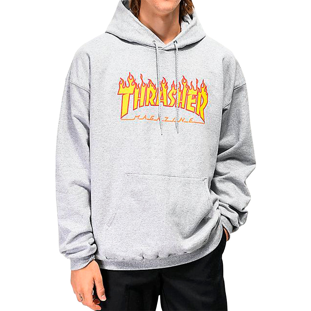 THRASHER FLAME LOGO HOODIE - GREY