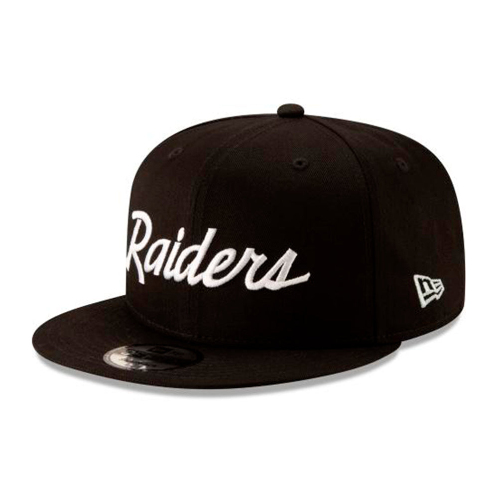 LAS VEGAS RAIDERS 9FIFTY NEW ERA BLACK WITH WHITE SCRIPT SNAPBACK HAT