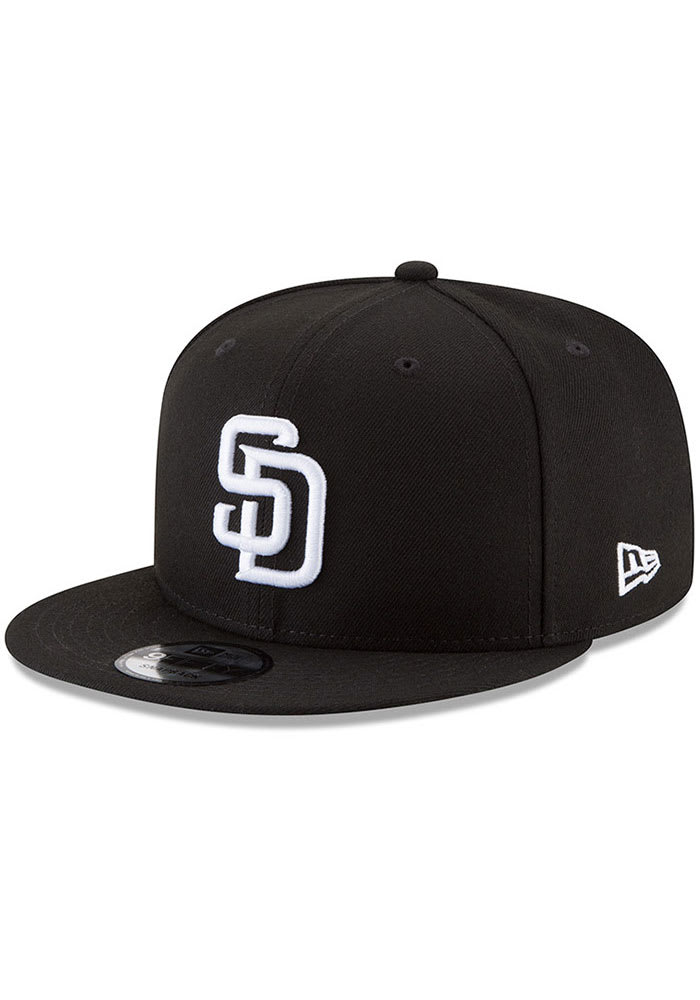 SAN DIEGO PADRES NEW ERA 9FIFTY BLACK WITH WHITE LOGO SNAPBACK HAT