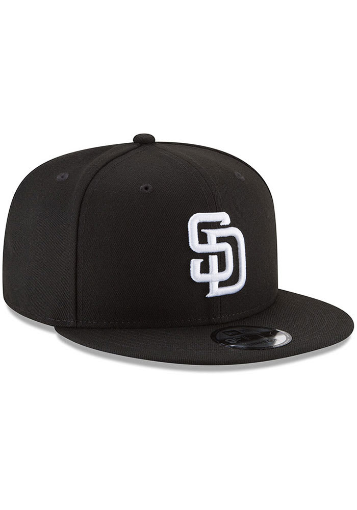 SAN DIEGO PADRES NEW ERA 9FIFTY BLACK WITH WHITE LOGO SNAPBACK HAT