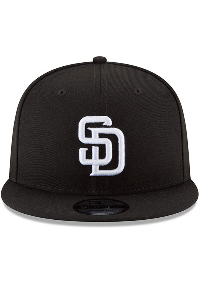 SAN DIEGO PADRES NEW ERA 9FIFTY BLACK WITH WHITE LOGO SNAPBACK HAT