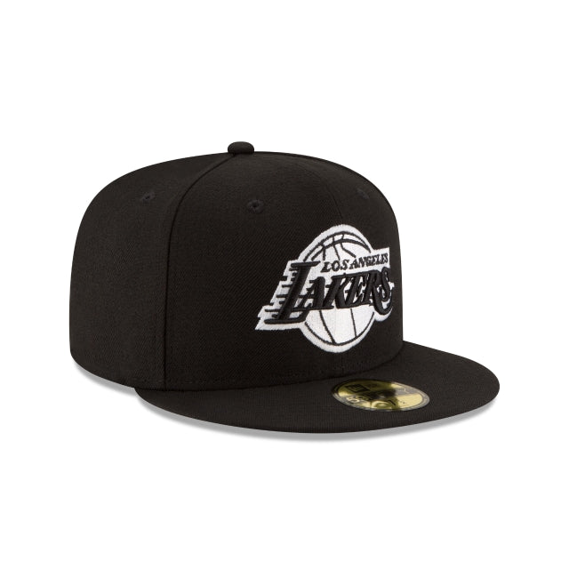 LOS ANGELES LAKERS 59FIFTY NEW ERA BLACK WITH WHITE FITTED HAT