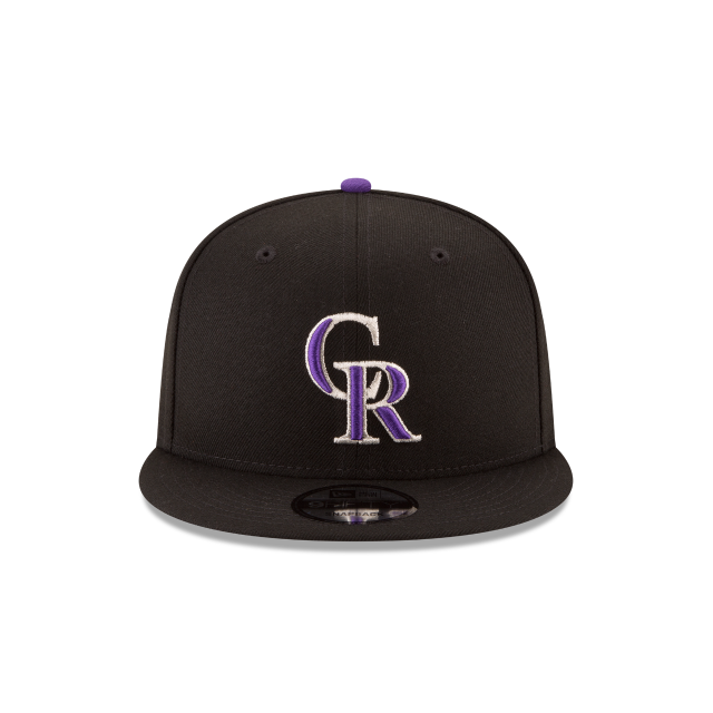COLORADO ROCKIES 9FIFTY NEW ERA BLACK WITH PURPLE TEAM LOGO SNAPBACK HAT