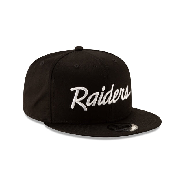 LAS VEGAS RAIDERS 9FIFTY NEW ERA BLACK WITH WHITE SCRIPT SNAPBACK HAT