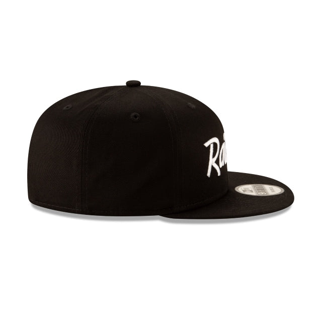 LAS VEGAS RAIDERS 9FIFTY NEW ERA BLACK WITH WHITE SCRIPT SNAPBACK HAT