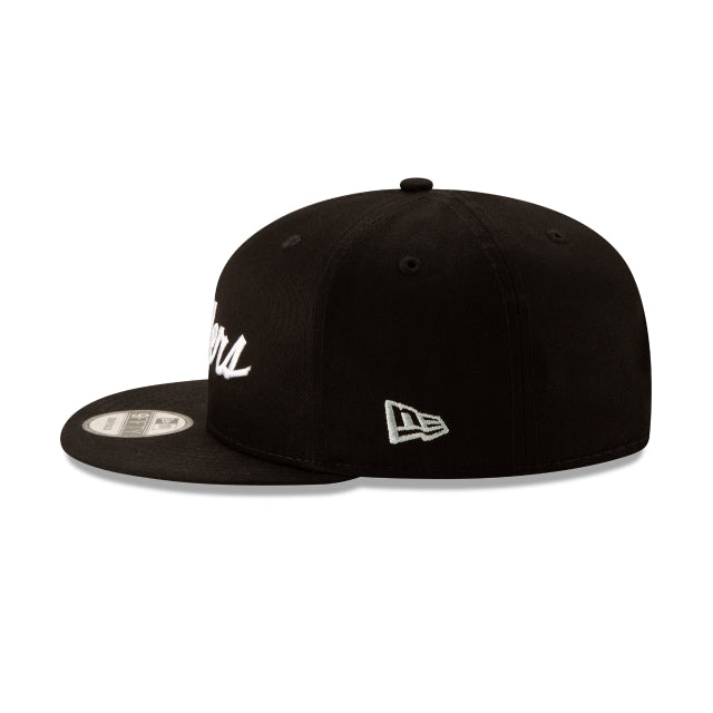 LAS VEGAS RAIDERS 9FIFTY NEW ERA BLACK WITH WHITE SCRIPT SNAPBACK HAT