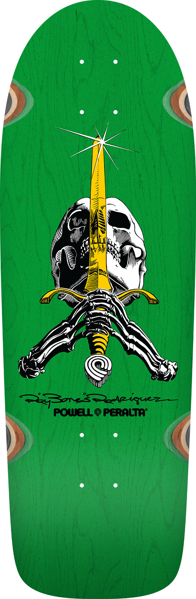 POWELL PERALTA OG RAY RODRIGUEZ SKULL AND SWORD GREEN STAIN REISSUE DECK - 10 x 30