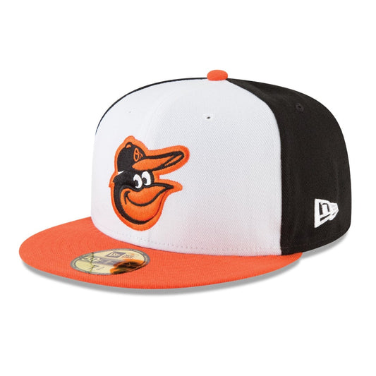 BALTIMORE ORIOLES 59FIFTY NEW ERA WHITE, BLACK AND ORANGE FITTED HAT