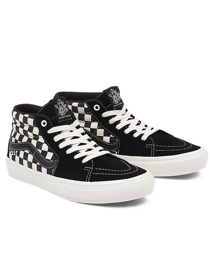 VANS SKATE GROSSO MID CHECKERBOARD BLACK AND MARSHMALLOW SHOE