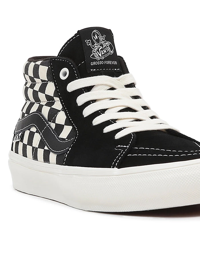 VANS SKATE GROSSO MID CHECKERBOARD BLACK AND MARSHMALLOW SHOE