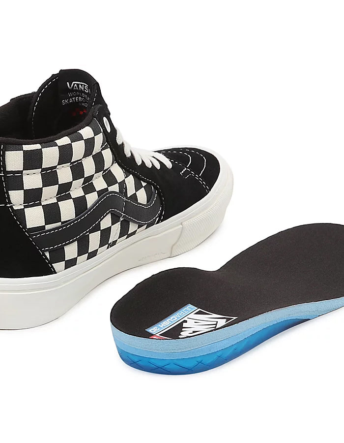 VANS SKATE GROSSO MID CHECKERBOARD BLACK AND MARSHMALLOW SHOE